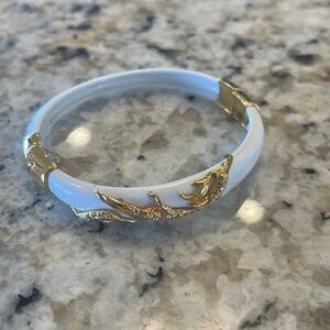 Alexis Bittar Gold and White Luxury Bracelet Hand Sculpted Hinged Crystals Glam